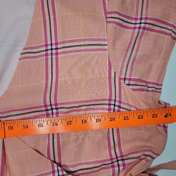 NWT Old Navy Dress Womens XXL Pink Orange Plaid Ruffle Fauz Wrap Picnic Summer - Picture 5 of 10